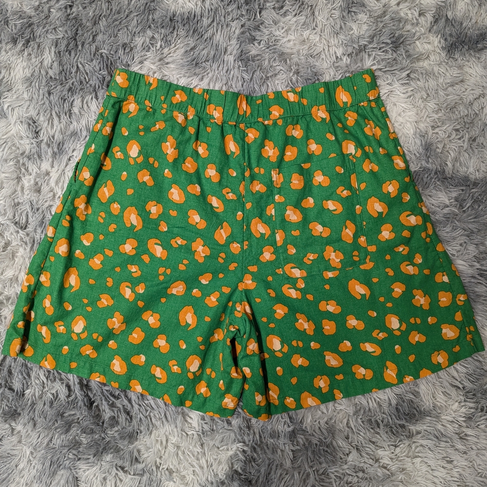 Tabitha High Waist Green and Orange Shorts with Playful Animal Print Design - Picture 3 of 7